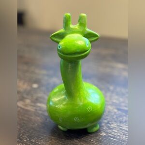 Cute soapstone giraffe figurine in green, Afrikiko Kisii, handcrafted in Kenya.
